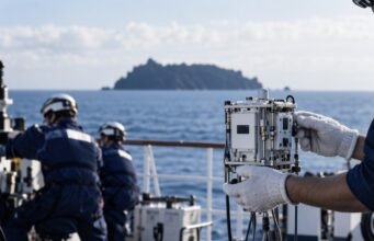 Под Кикај повторно се полни древниот магматски резервоар, но следна ерупција не е најавена Сеизмометар на палуба на истражувачки брод пред мерења во морето.